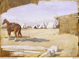 View from Major 'Banjo' Paterson's tent, Remount Camp at Moascar, North Egypt, 1918  George Lambert 