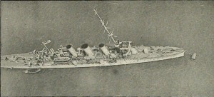 Aerial photograph of British light cruiser HMS Undaunted 1914. Image courtesy Naval Intelligence Dept, UK.