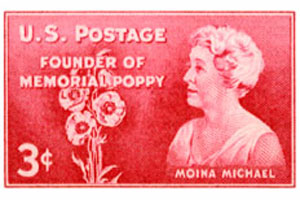 Moina Michael commemorative stamp. Image in public domain.