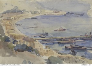 Watson’s Pier, Anzac Cove, 1915, Horace Moore-Jones. Image courtesy Australian War Memorial.