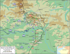 Map of the Battle of the Somme, 1916. Image in public domain.