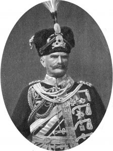 General August von Mackensen wearing his famous fur busby with the Totenkopf (skull and crossbones) Image courtesy Wikimedia Commons.