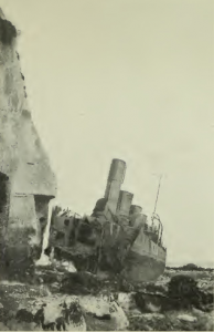 British destroyer HMS Nubian runs aground near Dover, October 1916. Image courtesy Reginald Bacon, The Dover Patrol 1915-1917, p. 47.
