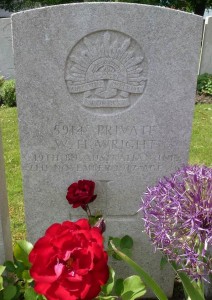 William Wright's headstone, Lijssenthoek Military Cemetery, Belgium. Image courtesy Sharon Hesse.