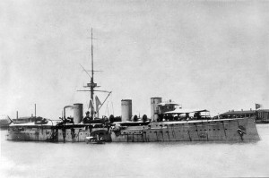 Russian cruiser Zhemchug. Image in public domain.