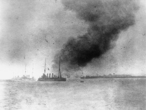 HMS Bulwark explodes off Sheerness, 26 November 1914. Image courtesy Imperial War Museum.