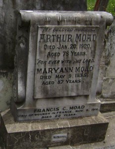 Francis Moad's parents' headstone in Orange Cemetery.