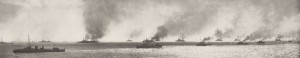 Panoramic view of the Dardanelles fleet by unknown British Navy photographer. Image in public domain.