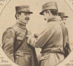 Adolphe Pegoud being awarded the Croix de guerre. Image courtesy Lectures pour tous, 1 mars 1917.