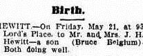 Birth notice appearing in the Leader, 24 May 1915.