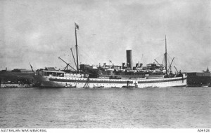 The Kyarra berthed at Alexandria, Egypt c1914-1915. Image courtesy Australian War Memorial.