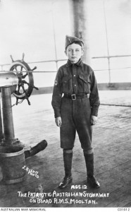 12 year old stowaway Reginald Garth at sea, 1915. Image courtesy Australian War Memorial.