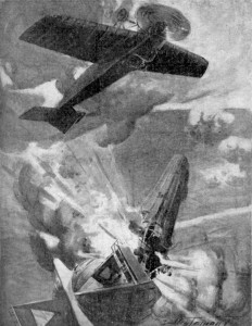 xArtist's impression of the destruction of LZ-37. Image courtesy The War Illustrated, 19 June 1915.
