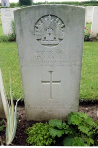 Bernard Ambrose Coyte’s headstone, Jeancourt Communal Cemetery Extension, France. Image courtesy Sharon Hesse.