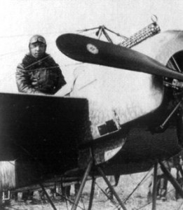 German WWI flying ace Max Immelmann in the cockpit of his Fokker EI, c1915-1916. Image in public domain.