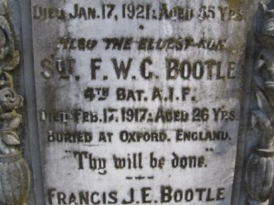 Francis William Courtenay Bootle commemorative plaque. Image courtesy Orange Cemetery.