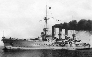The German Imperial Navy cruiser SMS Prinz Adalbert pre1914. Image courtesy Bain News Service, New York.