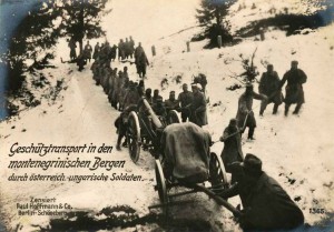 Austrian-Hungarian artillery train in the Montenegro mountains. Image courtesy allworldwars.com.