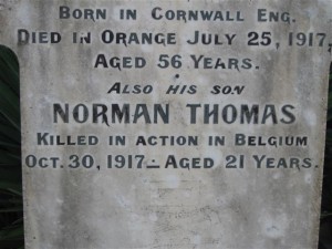 Norman Thomas Trethewey memorial plaque. Image courtesy Orange Cemetery.