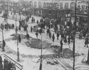 Crater of a zeppelin bomb in Paris. Image in public domain.