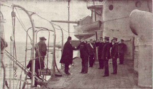 Essad Pasha leaving Durazzo, 24 February 1916. Image in public domain.