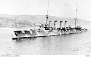 HMS Weymouth, 1915. Image courtesy Australian War Memorial.