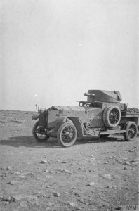 An armoured car belonging to the Duke of Westminster, Sollum, April 1916. Image courtesy Imperial War Museum © IWM (Q 15725).