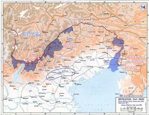 Map of Northeastern Italy 1915-1917 depicting the Isonzo battles. Image courtesy History Department of the US Military Academy West Point.