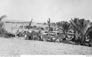 9th Australian Light Horse Regiment camped near El Arish, Sinai, 1916. Image courtesy Australian War Memorial.