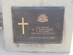 Alexander Tinnock Whiteley's headstone, Orange Cemetery Image courtesy Orange Cemetery 