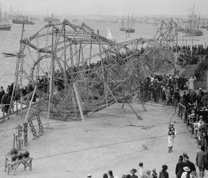 The remains of Zeppelin LZ-85 on public display, Salonika, May 1916, Ariel Vargas. Image courtesy Imperial War Museum © IWM (Q 32049)