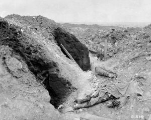 Demolished German trenches following the Battle of Mont Sorrel, Belgium, 1916. Image courtesy Library and Archives Canada.