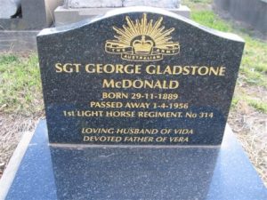 George Gladstone McDonald's headstone, Orange Cemetery. Image courtesy Orange Cemetery.