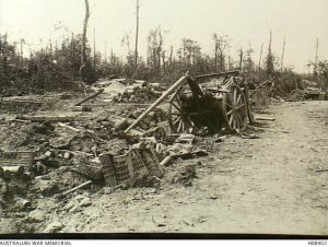 German Army ammunition wagons destroyed near Mametz Wood by British artillery fire. Image courtesy Australian War Memorial.