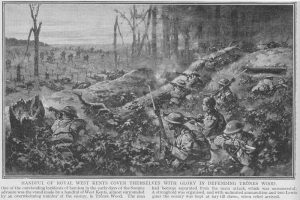 British troops defending Trones Wood, July 1916. Image courtesy The Great War, HW Wilson, 1917.