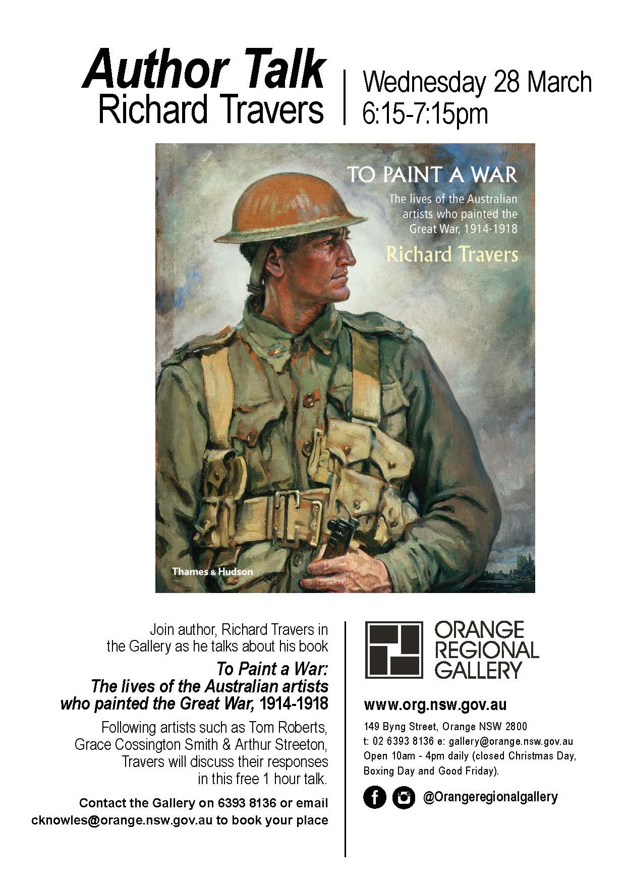 To Paint a War author talk, Orange Regional Gallery 28 March 2018
